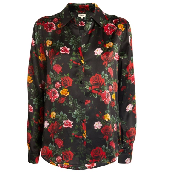 L’AGENCE - TYLER L/S BLOUSE - BLACK MULTI VINTAGE ROSE - Picture 6 of 14